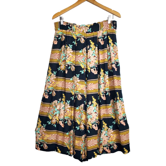 Vintage 90s Ms Interpret Womens Pants Wide Leg Crop High Rise Floral Pleated 12 - Picture 1 of 11